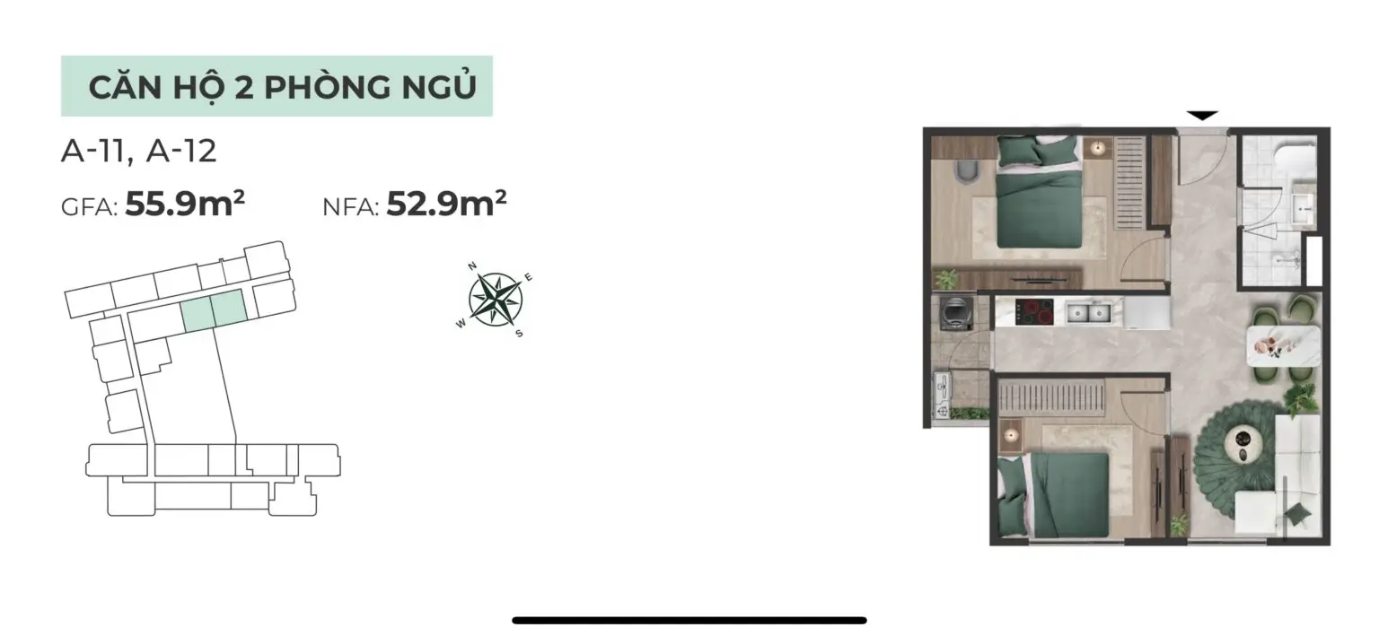 Layout căn hộ The Emerald River Park